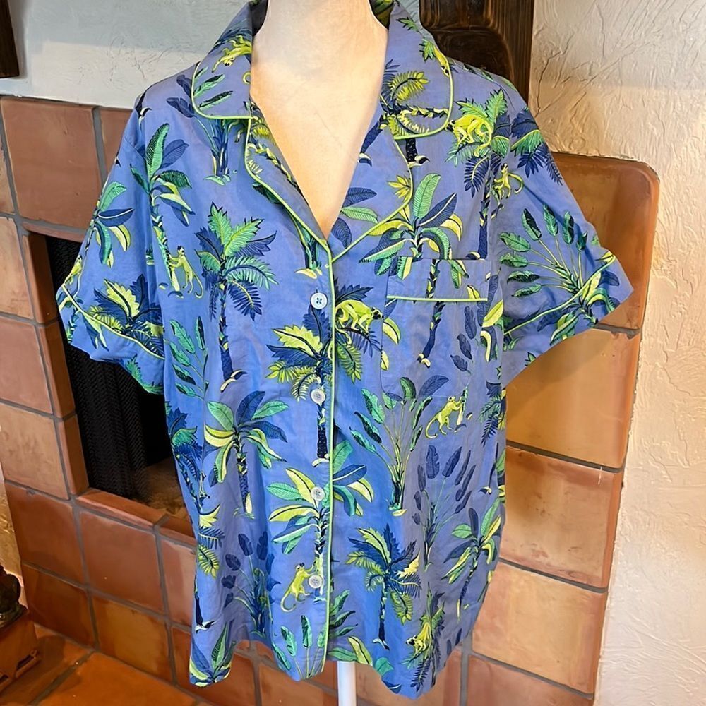 Anthropologie Printfresh Royal Palms Pajama Shirt, L!